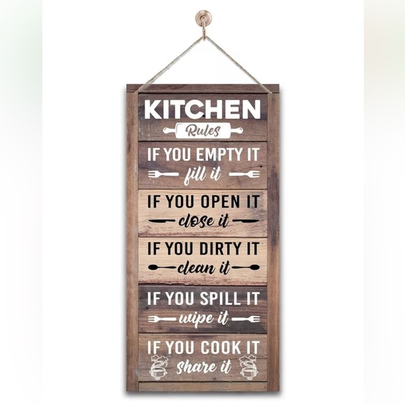 Other - KITCHEN SIGN: Kitchen Rules Rustic Hanging Wood Sign 🍴🤎 Farmhouse Wall Decor